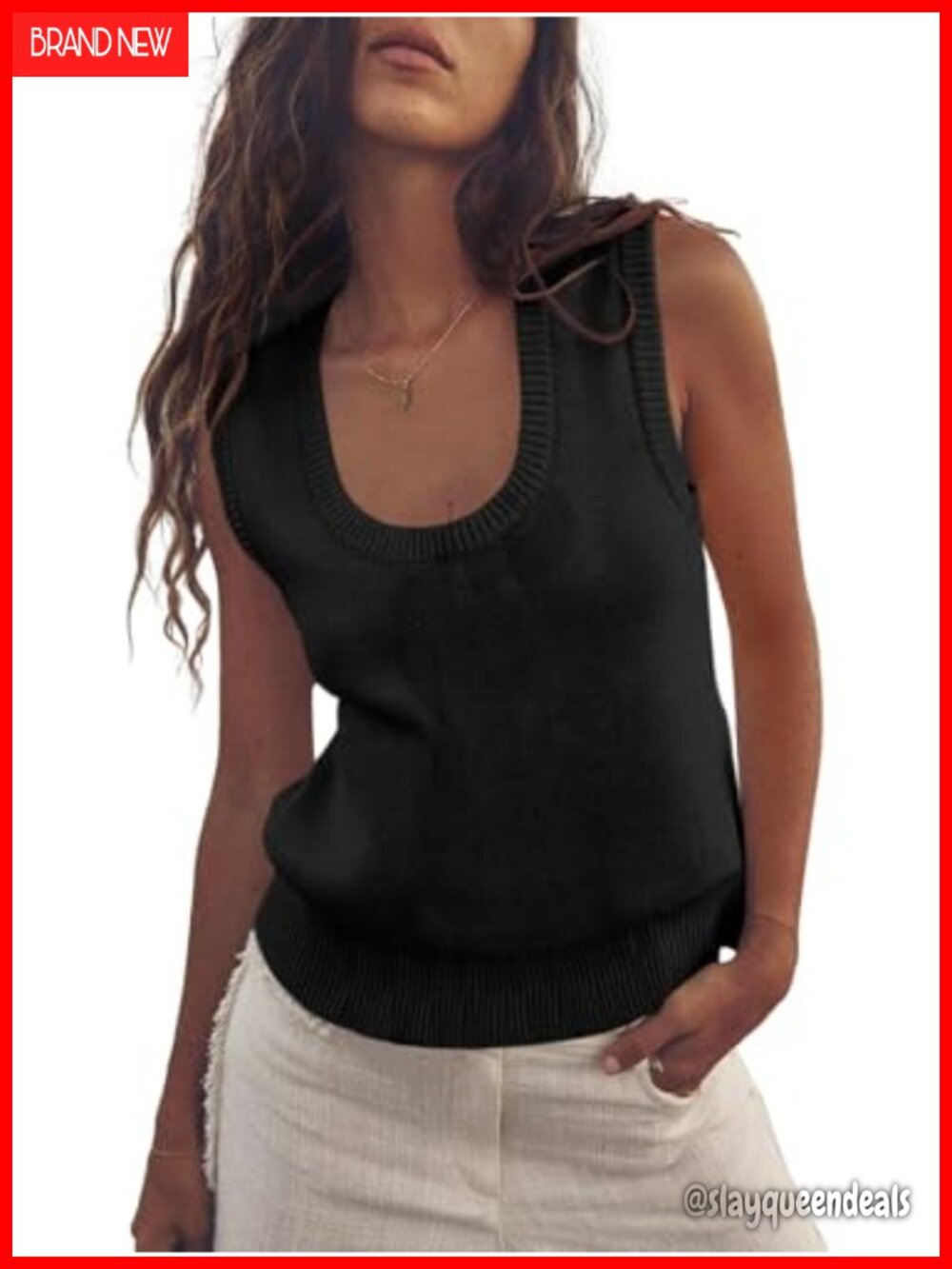 Saodimallsu Ribbed Knit Sweater Vest Scoop Neck Sleeveless Tank Top